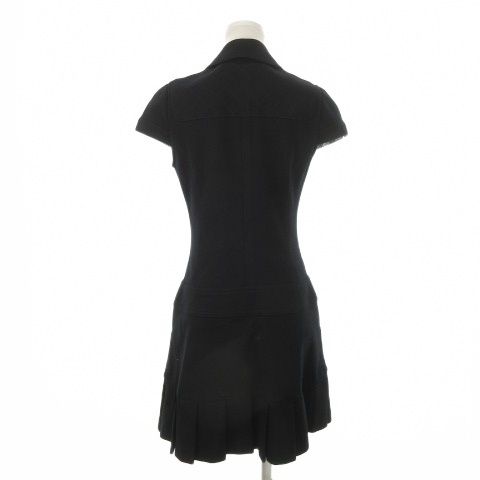 バーバリーブルーレーベル BLUE LABEL ミニワンピース ライダースデザイン 半袖 38 M 黒 ブラック ロゴ刺繍 ステッチ ストレッチ MN 12 GY 18