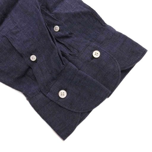 フィナモレ finamore タグ付き シャツ 長袖 シアー 麻 リネン 36 紺