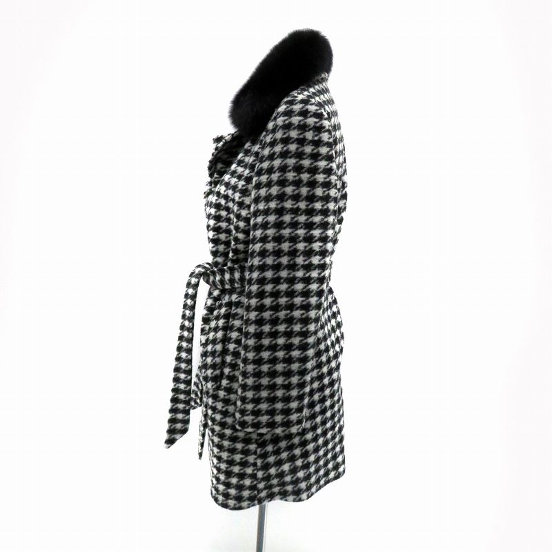 バルマン BALMAIN コート ロング丈 千鳥格子柄 フォックスファー