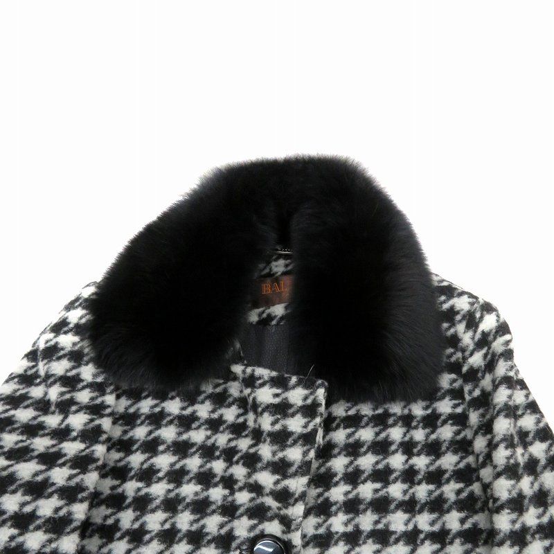 バルマン BALMAIN コート ロング丈 千鳥格子柄 フォックスファー