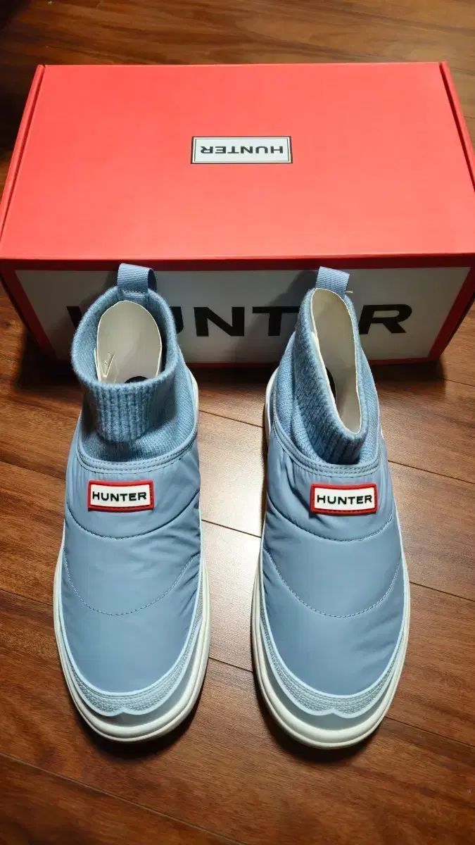260 HUNTER IN-OUT パファー ニットカフ ブーツ - アシュリーブルー グレー