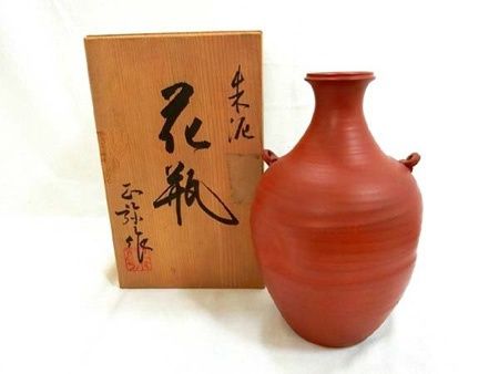 常滑焼 朱泥 花瓶 正弥作 7号細 高さ22×最大幅13cm 重さ980g 共箱入り