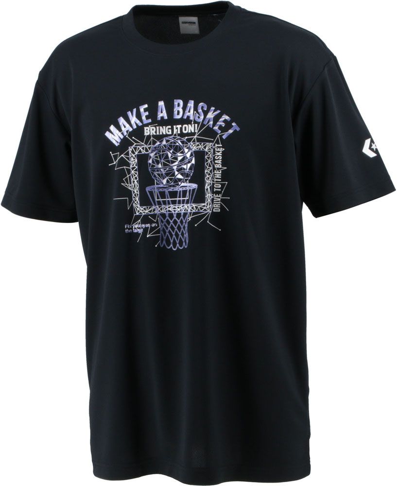 コンバース CONVERSE バスケット プリントTシャツ メンズ トップス 半袖 Tシャツ メタリックプリント 吸汗 速乾 バスケ 部活 練習 トレーニング 新入部員 プラクティス 合宿 ジム 男性  CB231370 191