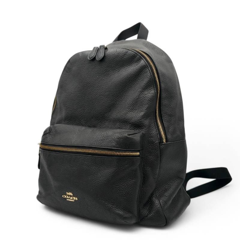 COACH コーチ チャーリー リュックサック バックパック レザー ゴールド金具 ロゴ A 4収納 ブラック 黒 F 29004 通勤通学 旅行