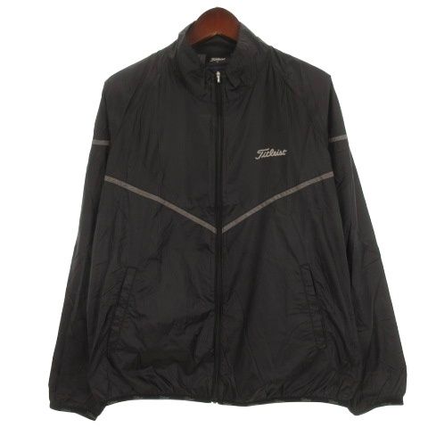 黒のタイトリスト刺繍ジップアップジャケット タイトリスト TITLEIST ナイロン ジャケット ジップアップ ブラック L