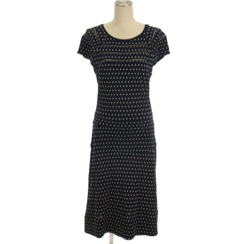 トリーバーチ ToryBurch ゴルフ　ワンピースS美品　★最終値下げ★ トリーバーチ TORY BURCH 総柄 ワンピース ひざ丈 ネイビー S □FF
