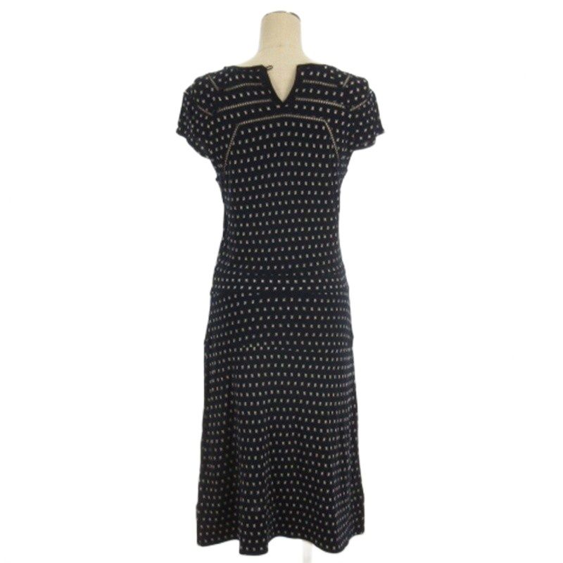 トリーバーチ TORY BURCH 総柄 ワンピース ひざ丈 ネイビー S □FF