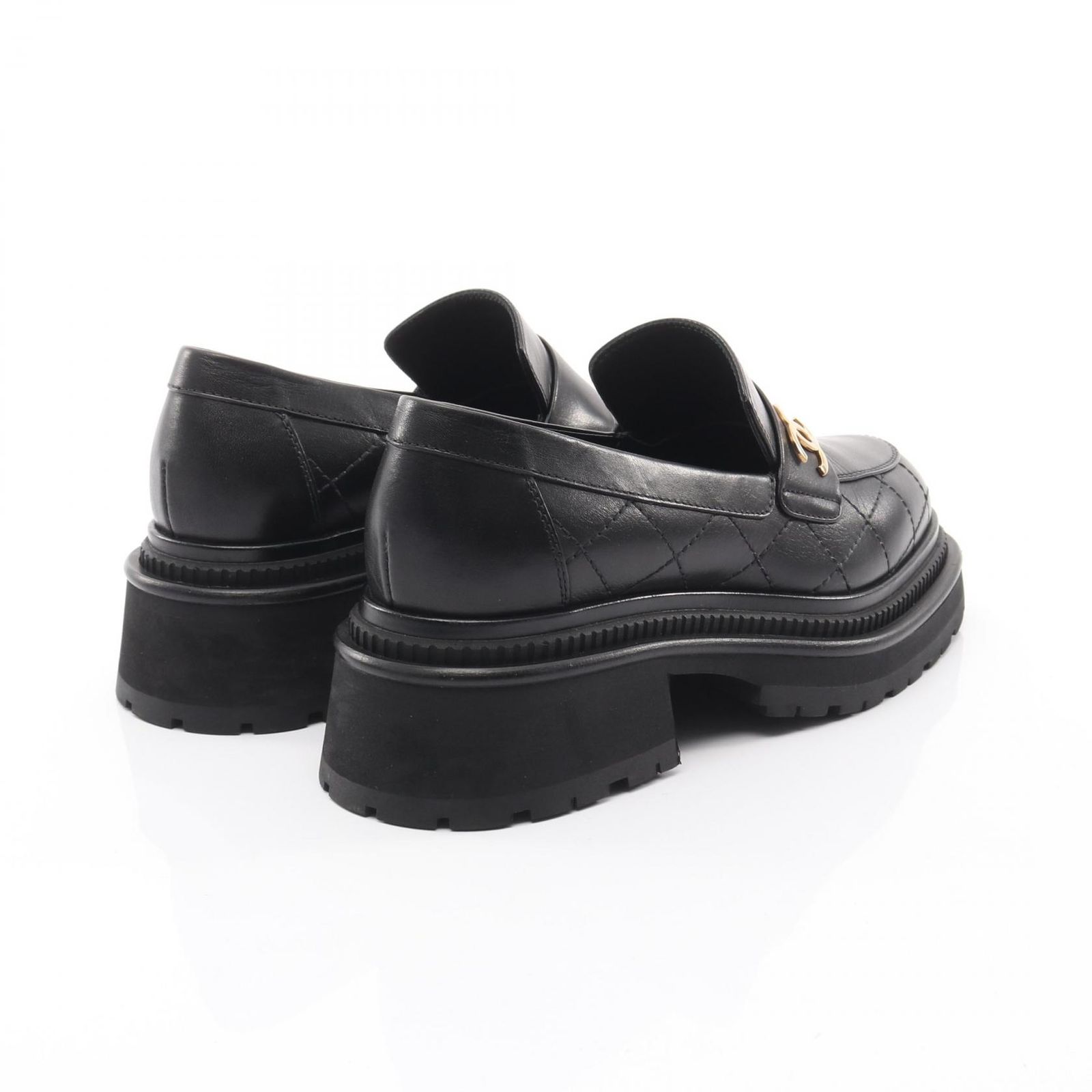 シャネル ココマーク マトラッセ ローファー CHANEL マトラッセ ココマーク ローファー 36 1/2 C ブラック レザー