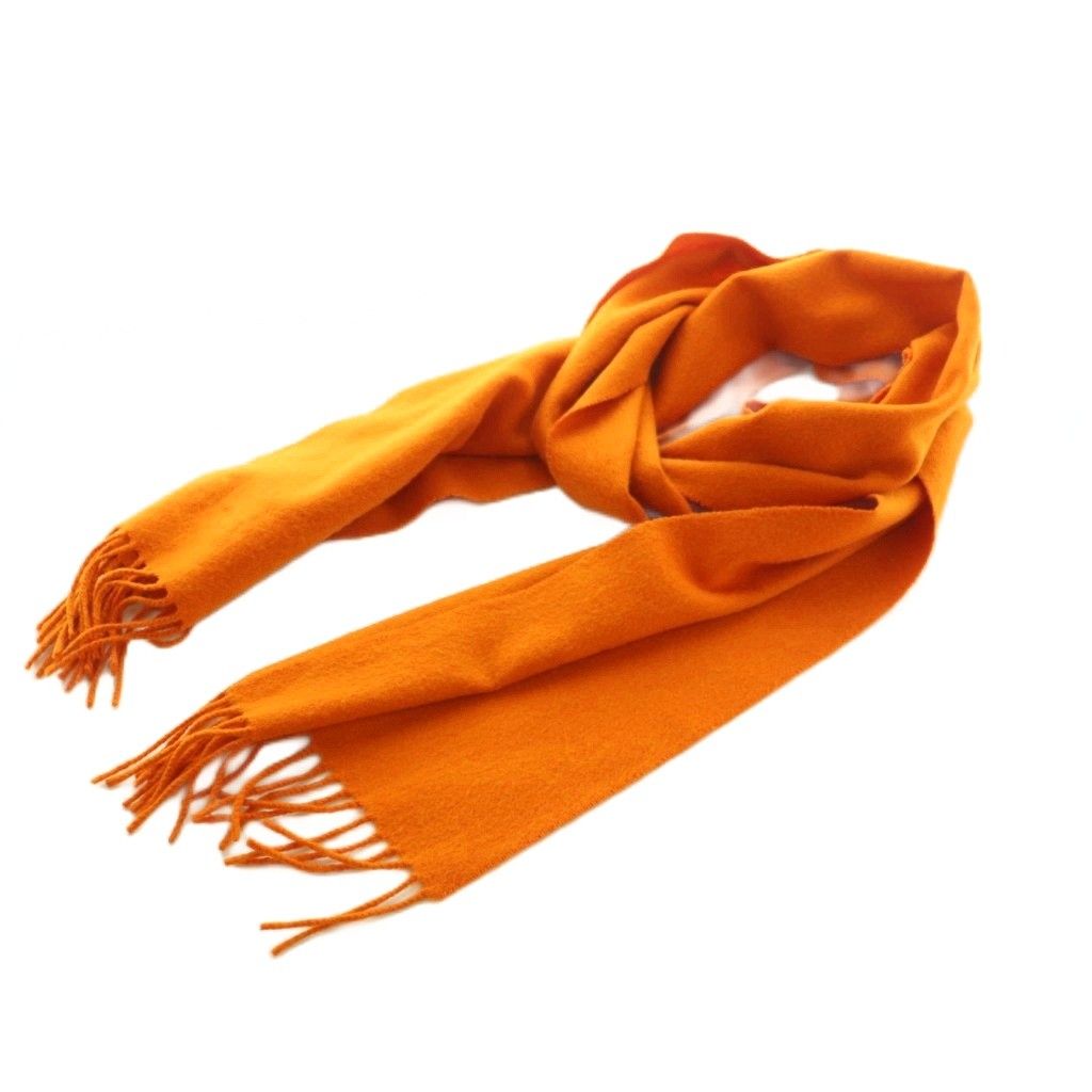 【美品】ロロピアーナ カシミヤ100% ロングマフラー オレンジ フリンジ 美品】ロロピアーナ カシミヤ100% ロングマフラー オレンジ フリンジ