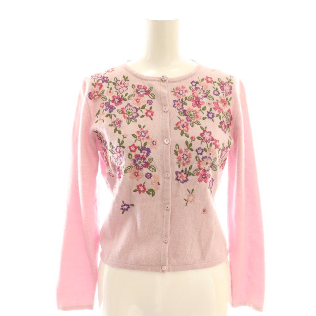 トッカ TOCCA カシミヤ混 フラワー刺繍 ニット カーディガン M ピンク