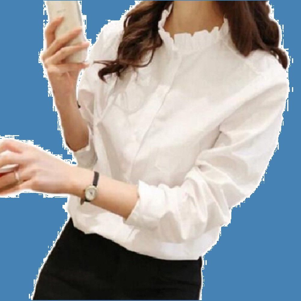 【特価セール】長袖 ステンドカラー レディース 立て襟 ブラウス フリル ハイネック 白 [ロカロカ] 無地 [ROCAROCA]