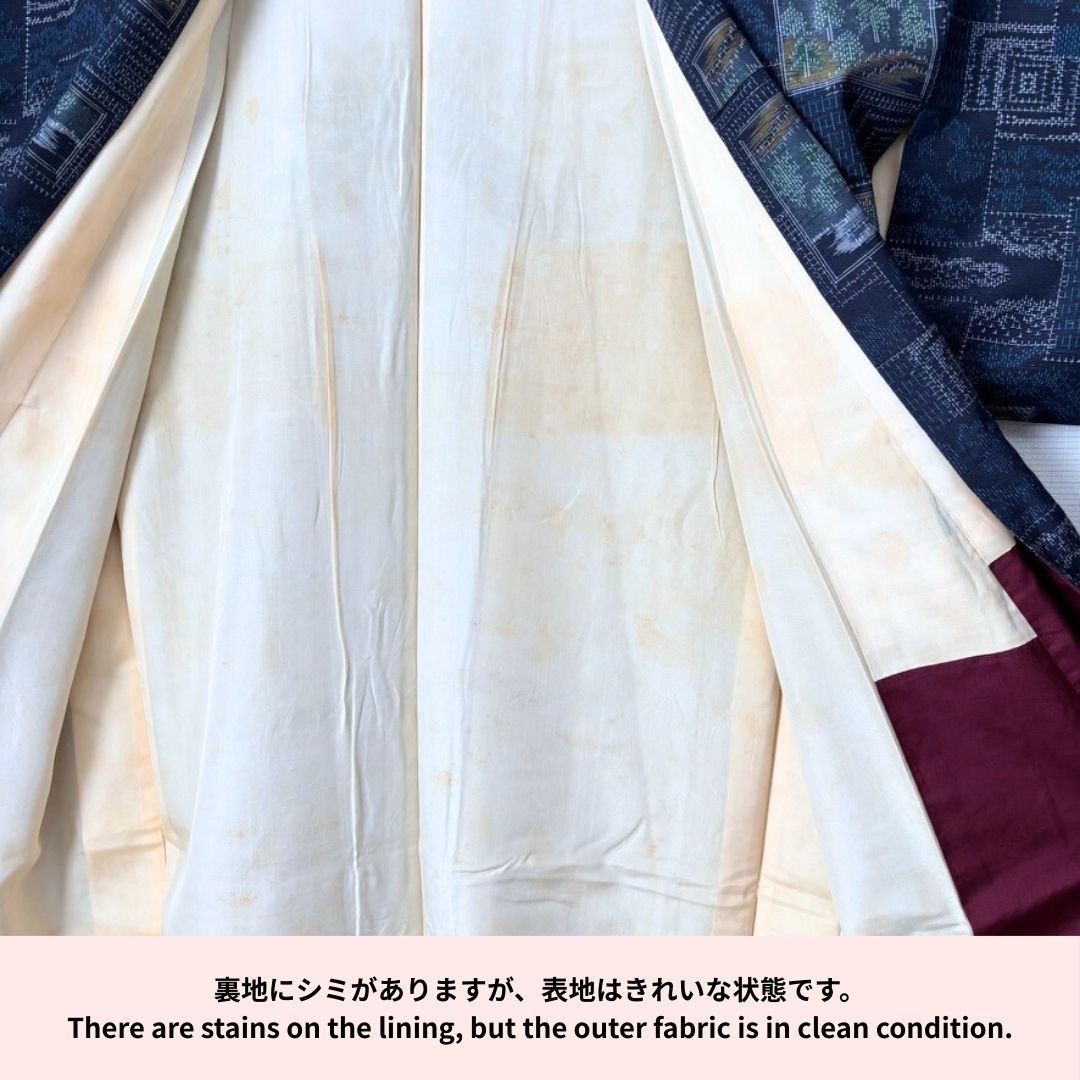 紬 着物 4点セット 名古屋帯 帯揚げ 帯締め｜身丈156cm 広衿 袷