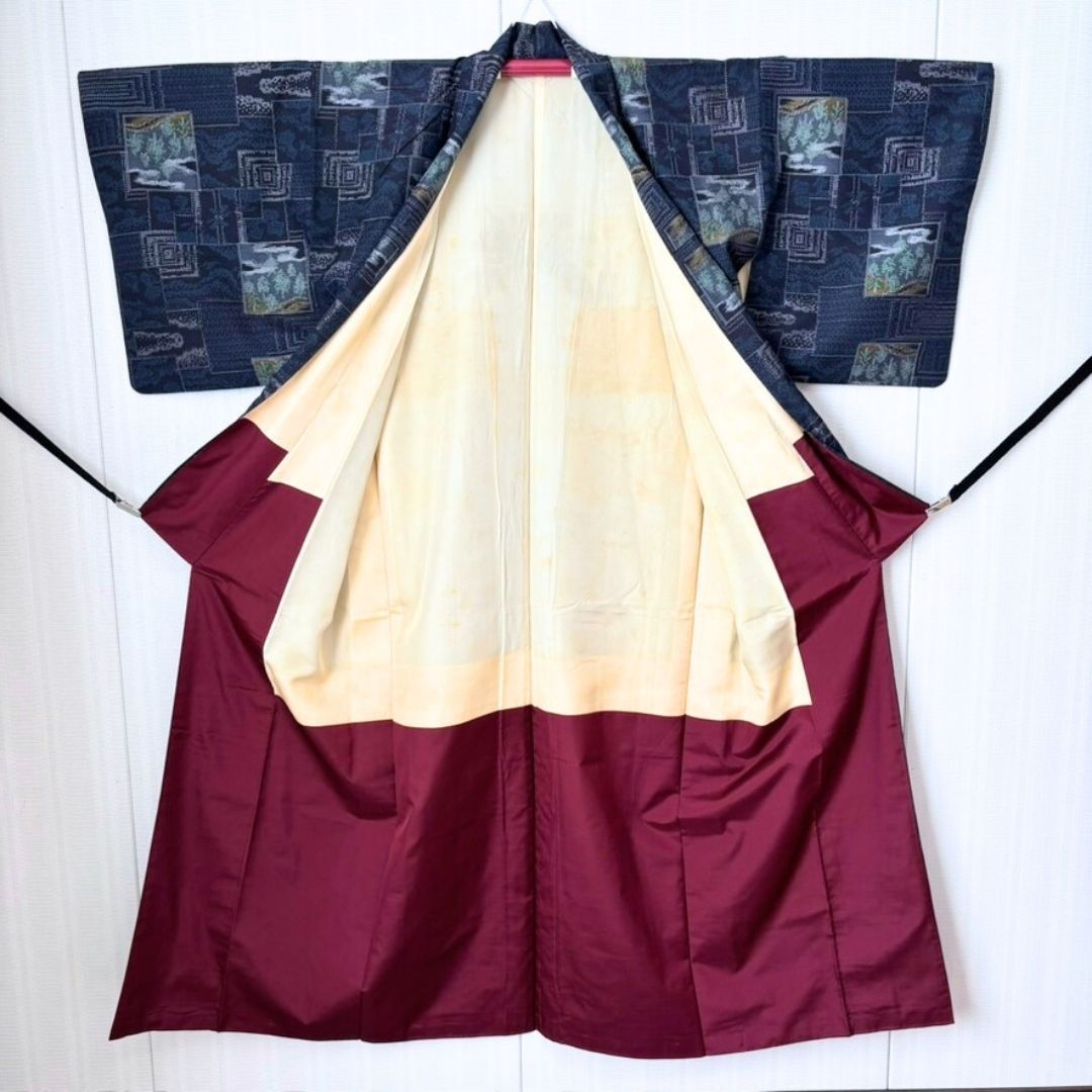 紬 着物 4点セット 名古屋帯 帯揚げ 帯締め｜身丈156cm 広衿 袷