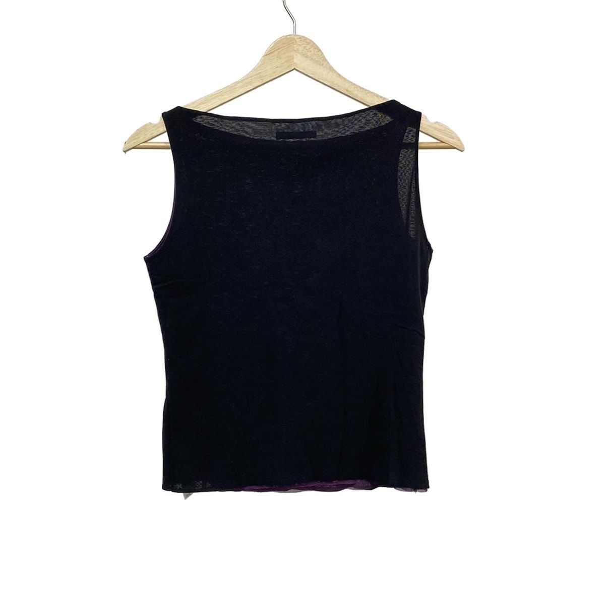 TAM ヴィヴィアンタム ノースリーブカットソー サイズ1 - 黒×パープル×グリーン フラワー 刺繍