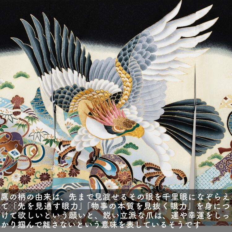 お宮参り 着物 男の子 初着 産着 正絹 鷹 兜 黒 束ね熨斗 男児 祝着