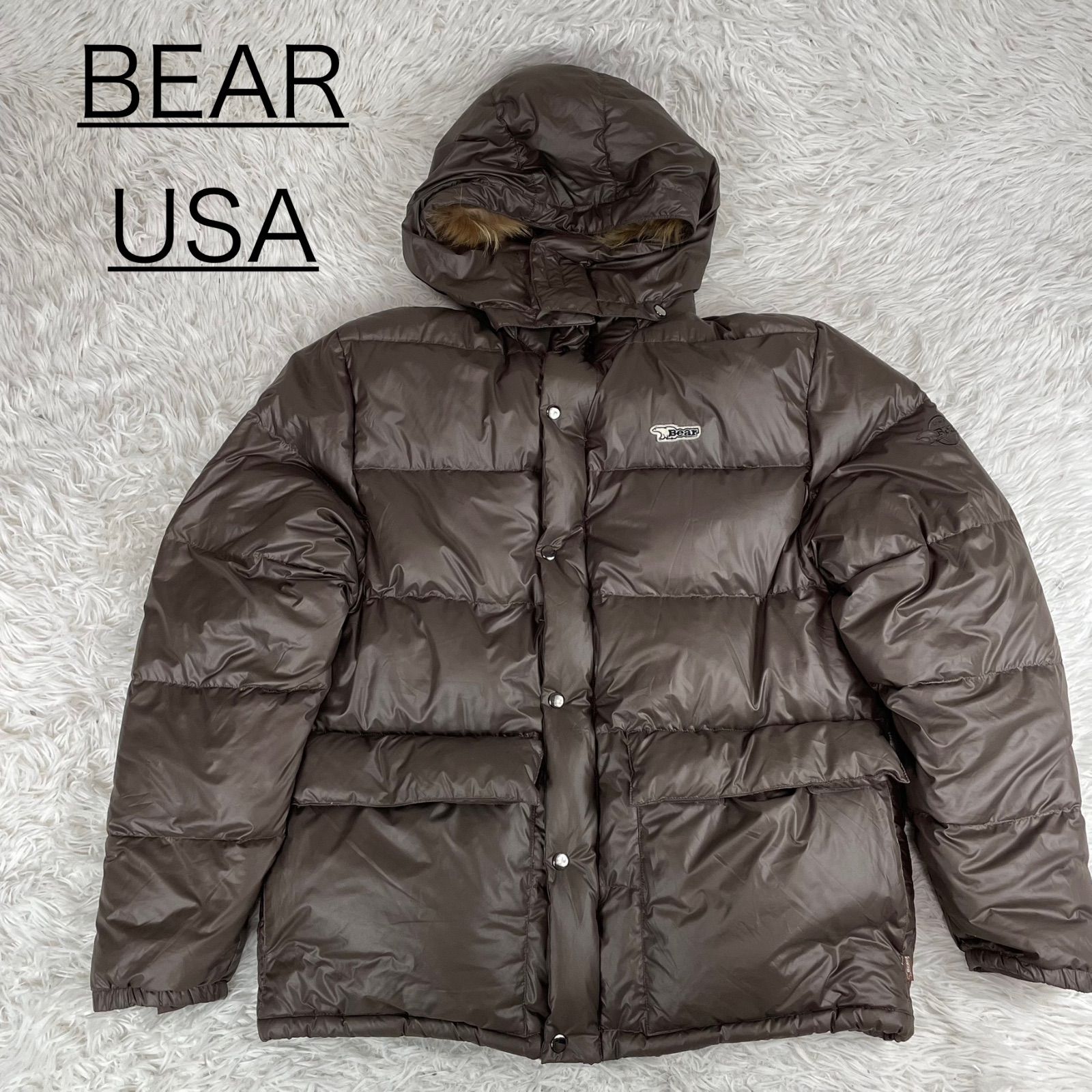 新作登場，人気セール 美品　BEAR USA ベアー　フード付き　ダウンジャケット　ヌプシ　ブラウン　XL フード　パーカー　ダウンコート ダウンジャケット