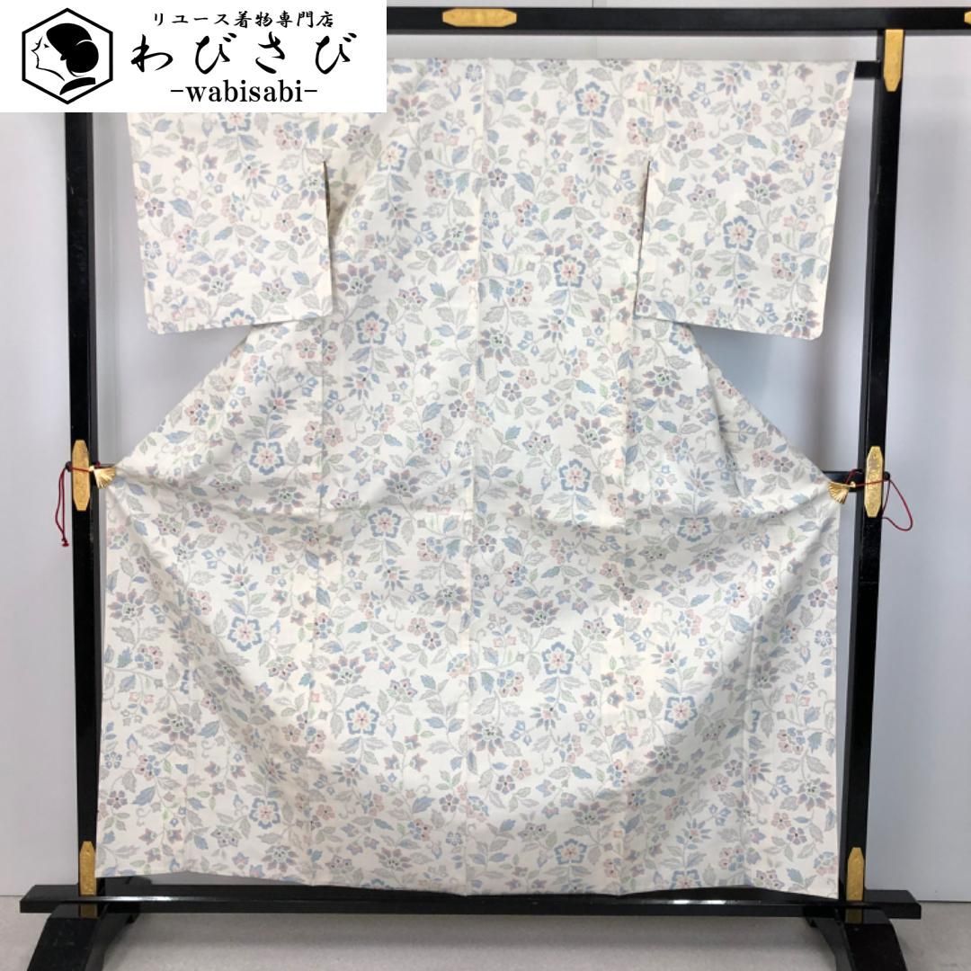 単衣 紬 花柄模様 乳白色 しつけ糸 K-5618 - メルカリ