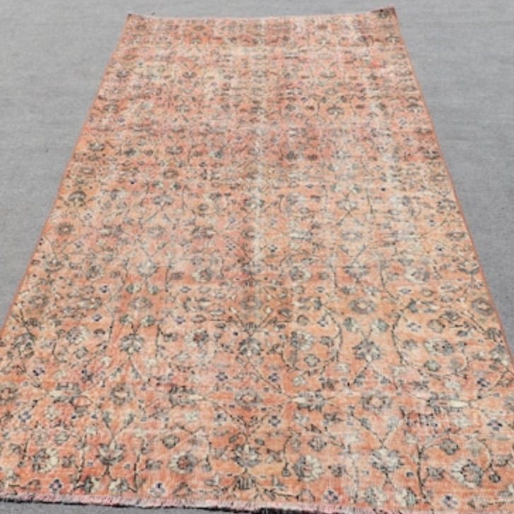 トルコヴィンテージラグ 小花柄 くすみレッド フローラル