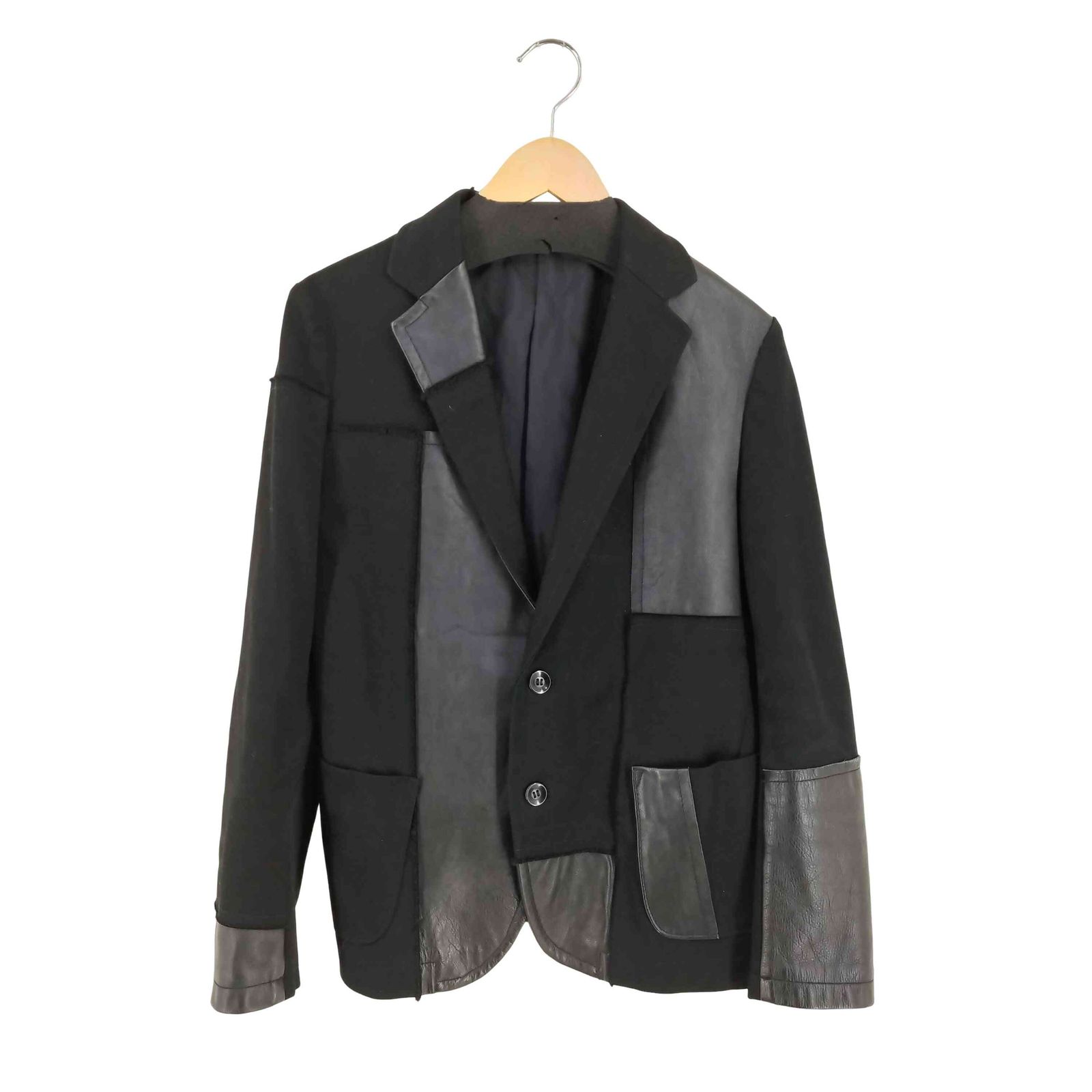 【美品】Y's パッチワーク　テーラードジャケット　異素材切替　パッチワーク ワイズ Ys 異素材 レザー パッチワーク テーラードジャケット メンズ