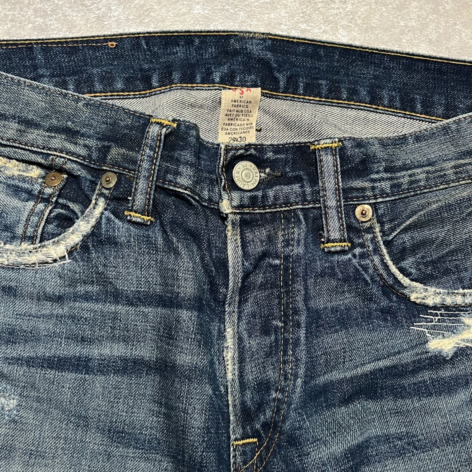 ジョニーデップ着用　RRL Levi’s メンロ　ダメージ加工 Yahoo!オークション - RRL デニムパンツ ジーンズ ダメージ加工 ジョニ