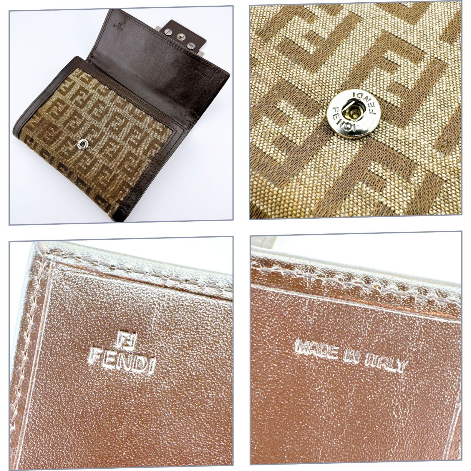 FENDI フェンディ ズッキーノ モノグラム 二つ折り財布 ブラウン