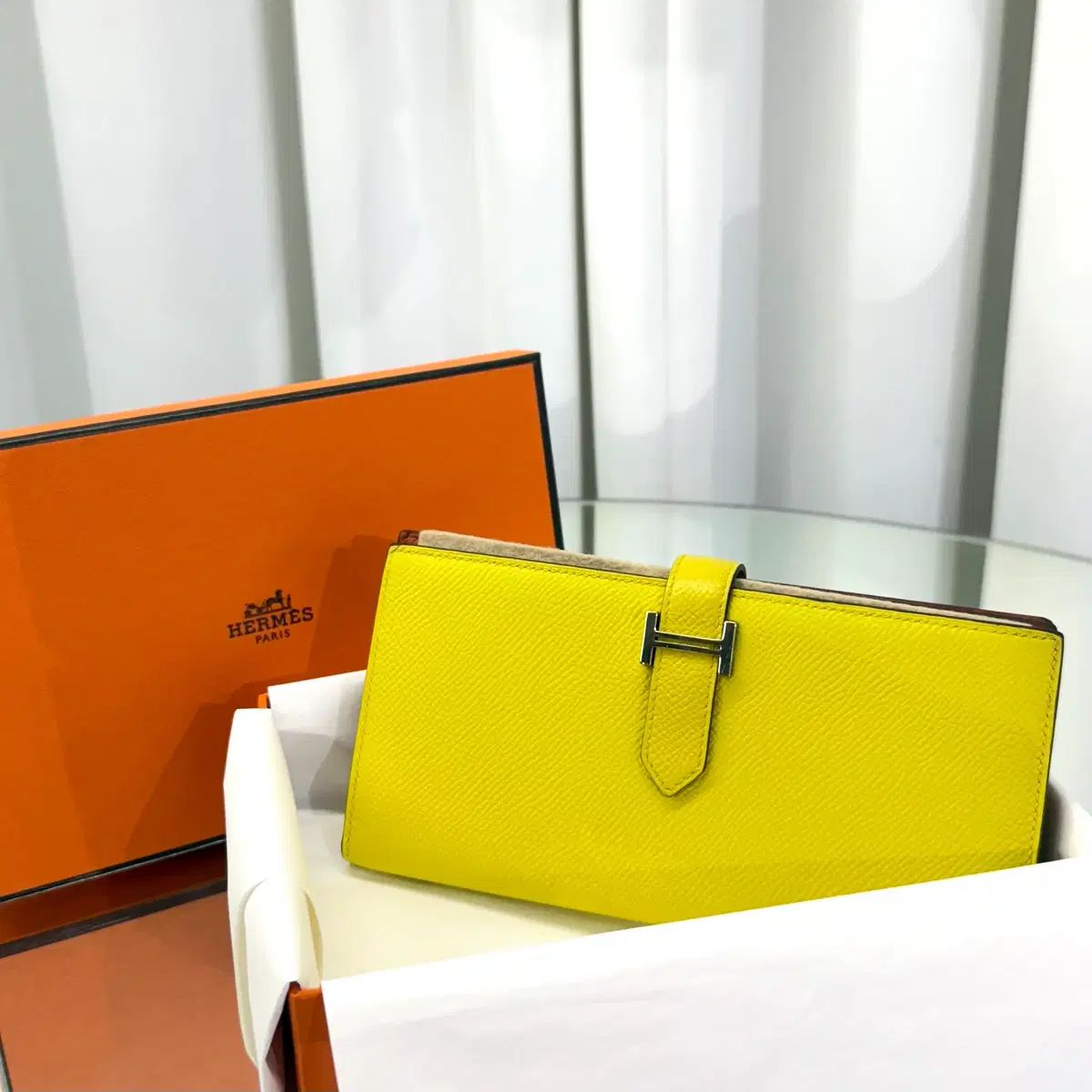 エルメス ベアン シルバー 長財布 ツートン