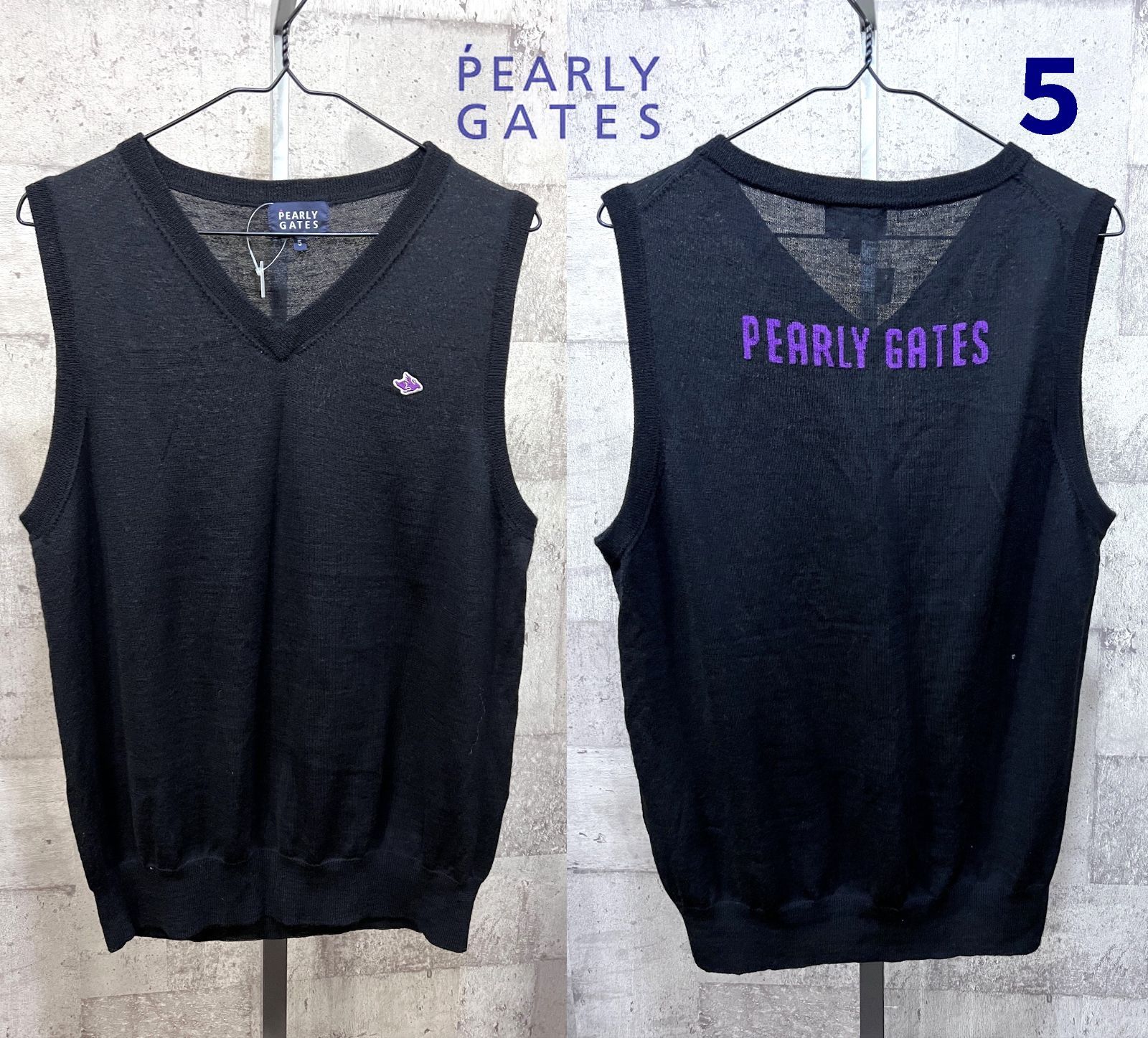 美品　パーリーゲイツ　ニットベスト　5 メンズ　PEARLYGATES ベスト 美品 パーリーゲイツ ウール ニットベスト 5 メンズ PEARLY GATES