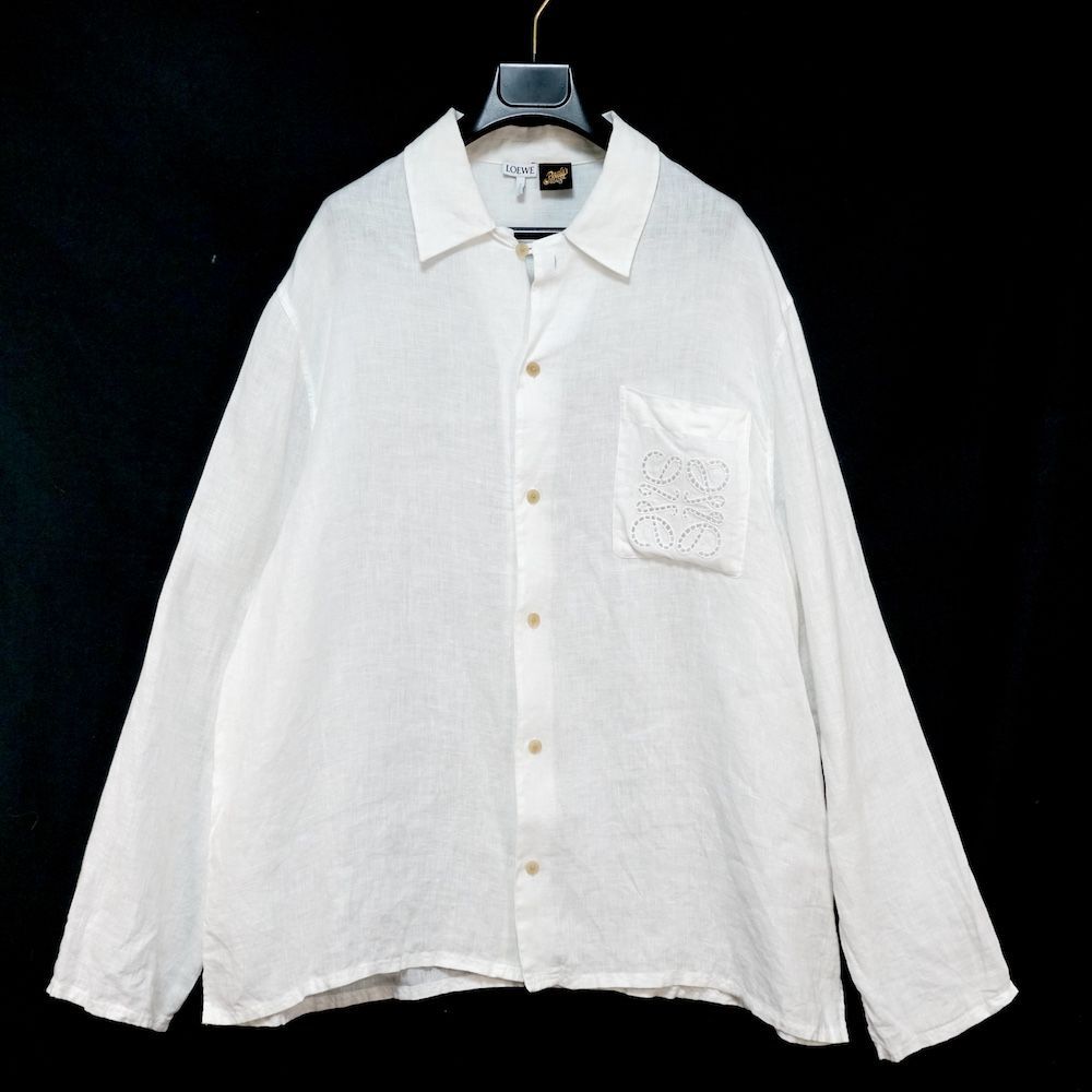 LOEWE ロエベ ポケット アナグラム リネン ボウリング シャツ ホワイト