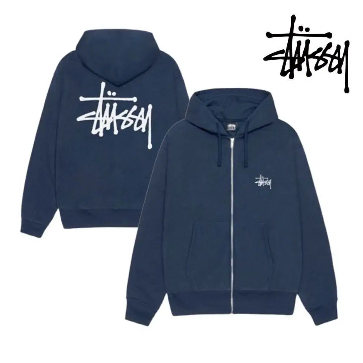 STUSSY ネイビー フードジップアップ