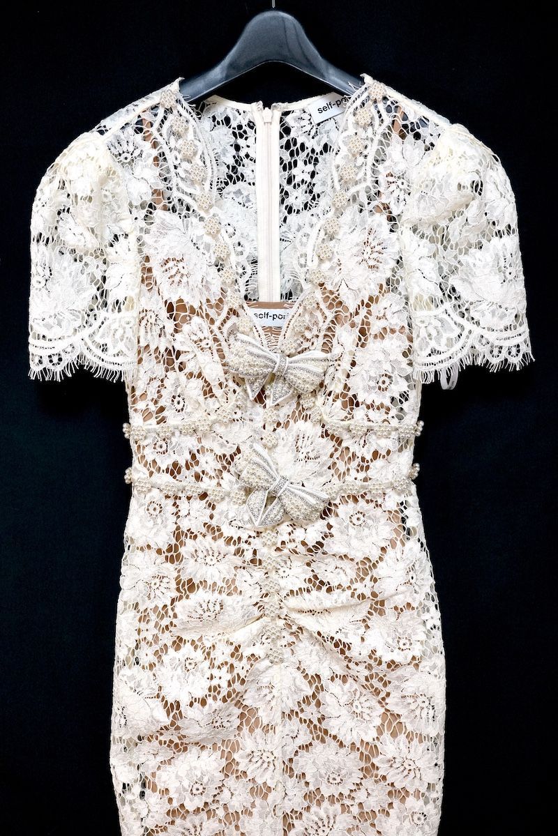 self-portrait セルフポートレート FINE LACE PEARL MIDI DRESS ファイン レース パール ミディ ドレス クリーム サイズ０ SS 25-146 M-W