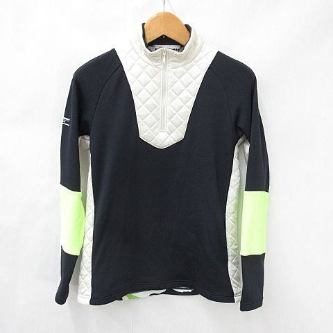 ディセンバーメイ DECEMBERMAY ゴルフ スポーツウエア シャツ 長袖 ハーフジップ ハイネック キルト プリント 裏起毛 黒 白 緑 ブラック ホワイト グリーン M