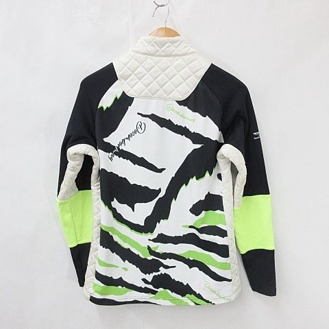 ディセンバーメイ DECEMBERMAY ゴルフ スポーツウエア シャツ 長袖 ハーフジップ ハイネック キルト プリント 裏起毛 黒 白 緑 ブラック ホワイト グリーン M