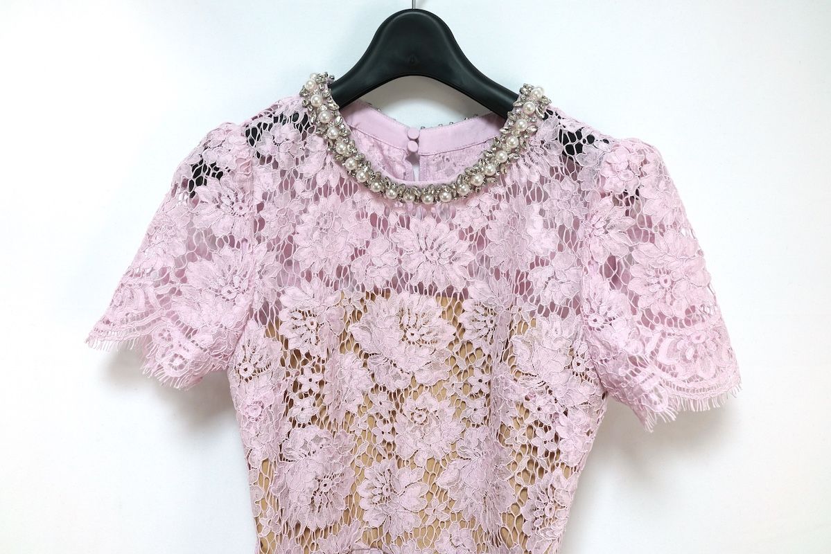 self-portrait セルフポートレート FINE LACE PEARL MIDI DRESS ファイン レース パール ミディ ドレス ピンク サイズ０ SS 25-060 MA-P