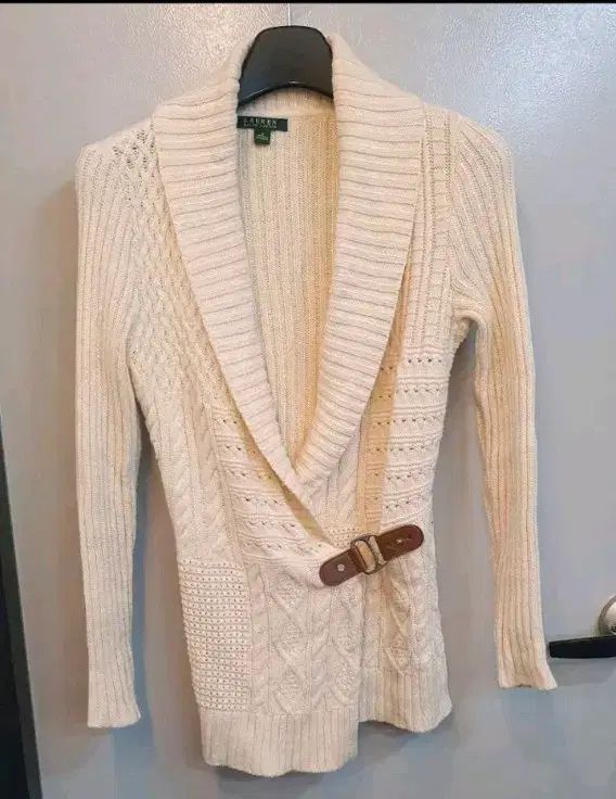 ローレン アイボリー ニット 最も安い カーディガン ベルト 装飾 S