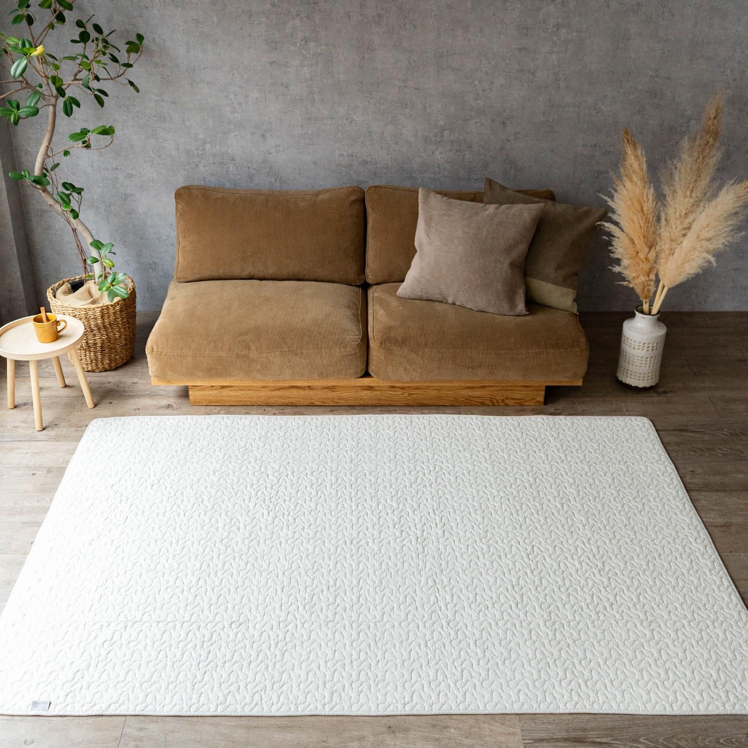 サヤンサヤン モノ イブル キルティング くすみ KUSUMI 洗える ラグ ベビーマット 床暖 95 x 140 1畳 ミルクフォグ 白