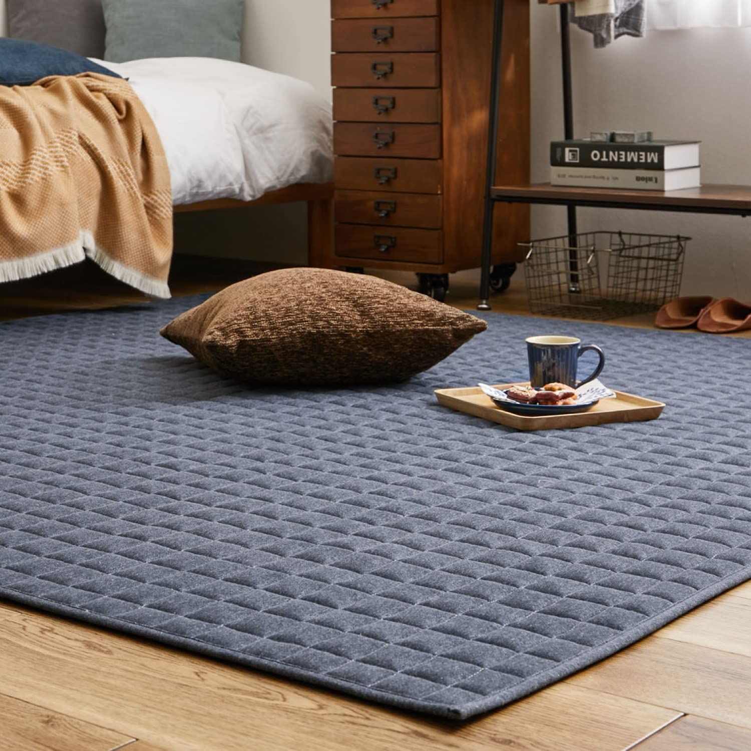 萩原 ラグ ネイビー 約190 240 cm ココン スウェットキルトラグ 洗濯機OK 滑りにくい加工 ホット対応