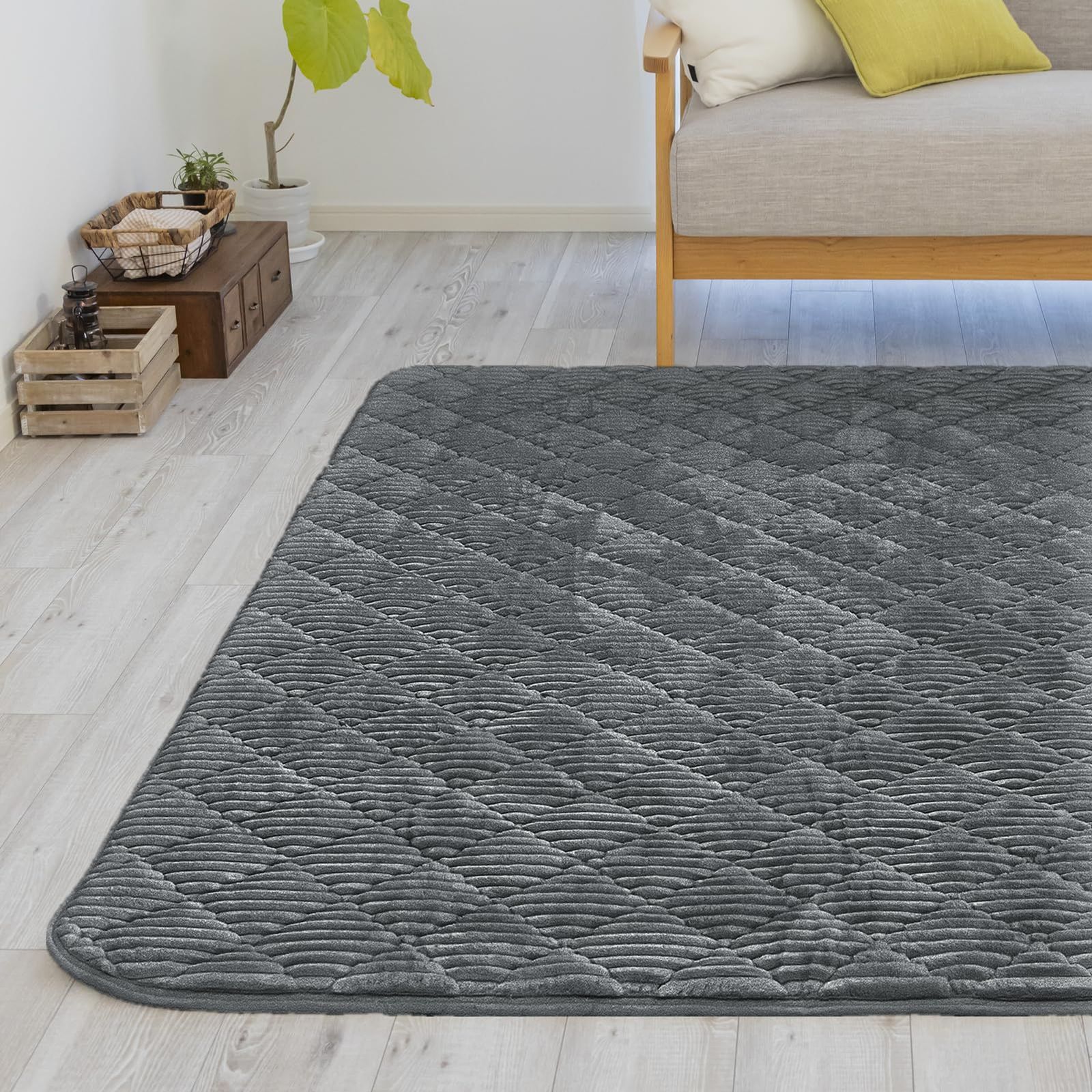 Colorsroom カーペット ラグマット 2畳 厚25 mm ５層構造 防音 撥水加工 掃除しやすい 防ダニ 抗菌 防臭 低ホルム ホットカーペット対応 静電気防止 厚手 キルトラグ 190 cm アッシュグレー