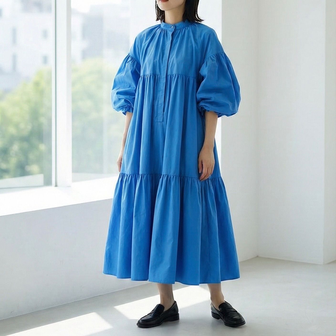 machatt 長袖 ロングワンピース リボンバックティアードドレス なし