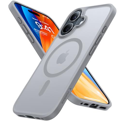 米軍進化 Magsafe対応 TORRAS iPhone 16 用 ケース 耐衝撃 マグネット搭載 ワイヤレス対応 半透明 マット 黄ばみなし ストラップホール付き アイフォン カバー 6 1インチ チタングレーs