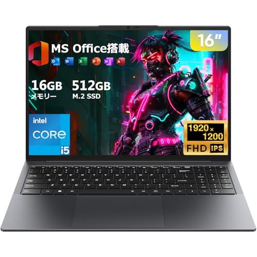 Eyy ノートパソコン Office 搭載 16.0型 インテル Core i 5 16 GB メモリ 512 SSD Win 11 Pro対応 1920 1200 FHD ノートPC 薄型 軽量 バックライト付き 英語キーボード-テンキー付 Webカメラ内s