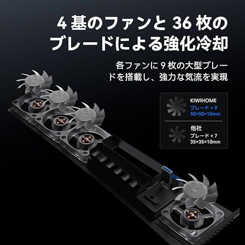 PS 5 PRO用 冷却ファン 四つのふぁん-36ブレード Pro 冷却 対策 自動温度検出 風速調整 LEDライト付き USB 3.0 低騒音 熱対策 プレイスs