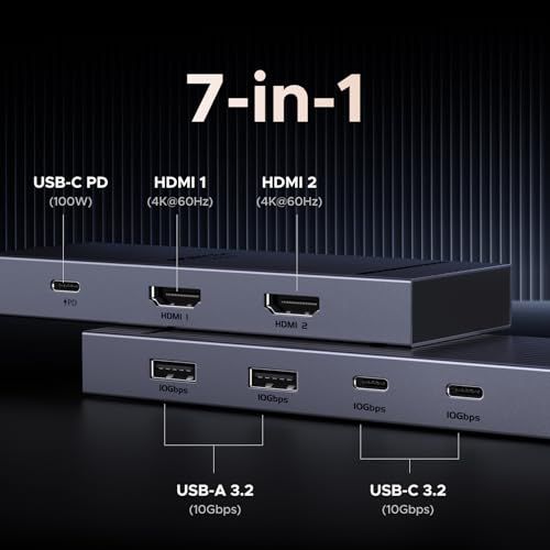 UGREEN 7 in 1 Revodok Pro USB C ドッキングステーション 2 HDMI出力 Cハブ 4 K 60 Hz HDMI 出力 A-C 10 Gbps高速データ転送 100 W PD急速充電 MacBook Air s