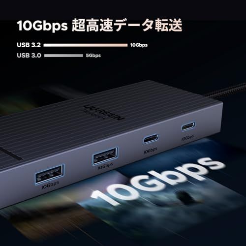  UGREEN 7 in 1 Revodok Pro USB C ドッキングステーション 2 HDMI出力 Cハブ 4 K 60 Hz HDMI 出力 A-C 10 Gbps高速データ転送 100 W PD急速充電 MacBook Air s USBハブ 分配器 切替器