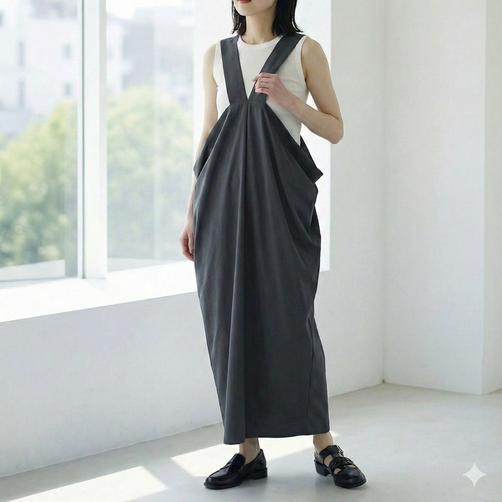 RIM ARK Drape jumper SK ドレープジャンパースカート 36 チャコールグレー リムアーク