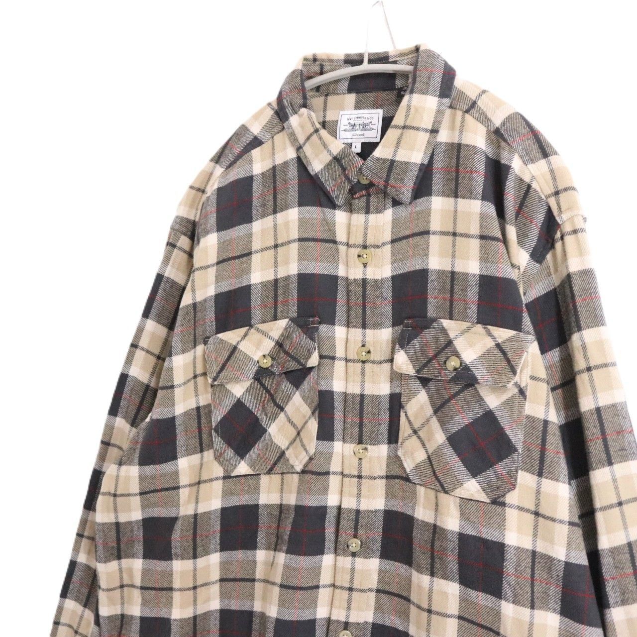A Levi s リーバイス × jjjound ジョウンド L メンズ 長袖シャツ 24 AW Plaid Shirt ネルシャツ チェック柄 フランネル ベージュ 古着