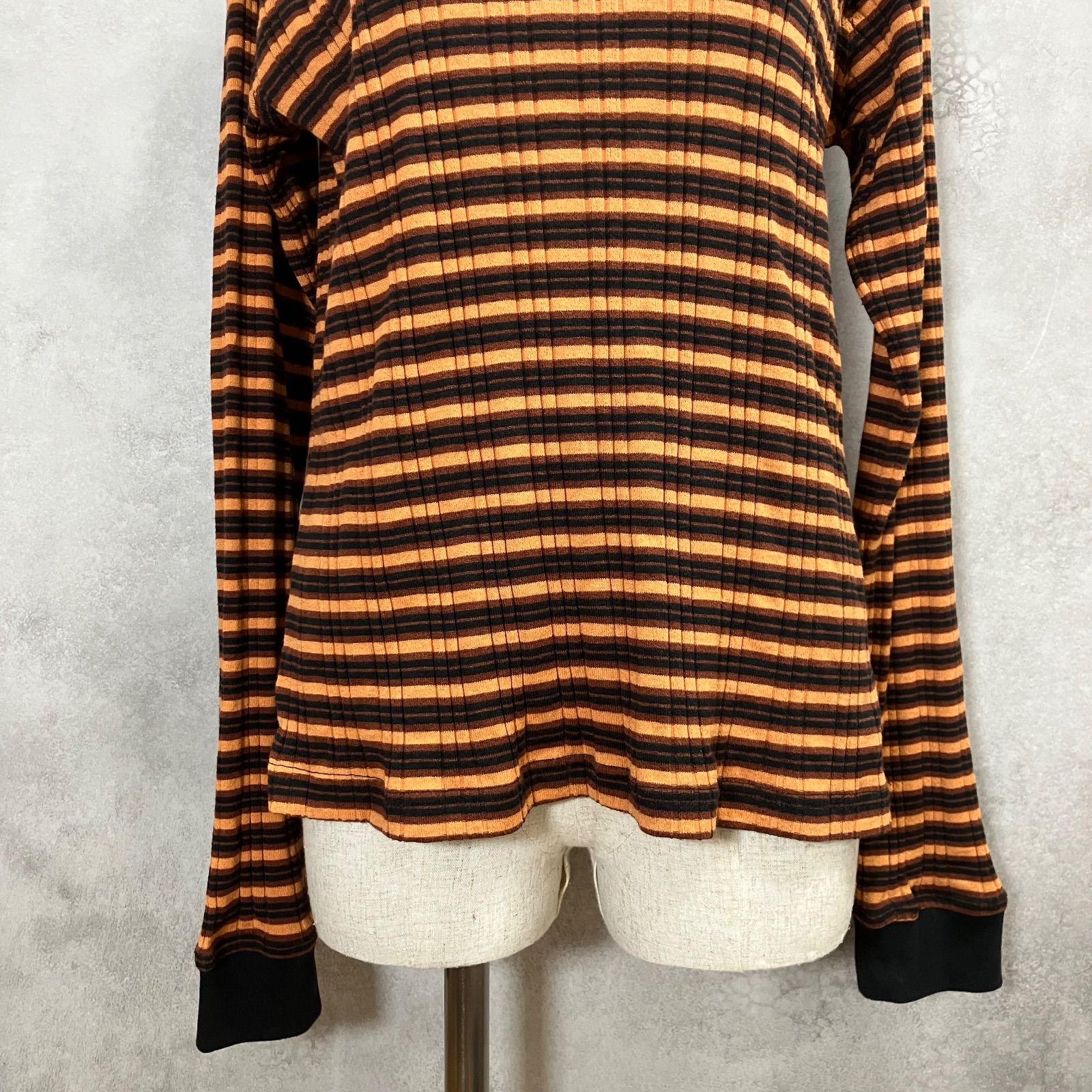 X-girl エックスガール 長袖シャツ ボーダー 丸首 オレンジ ブラック M