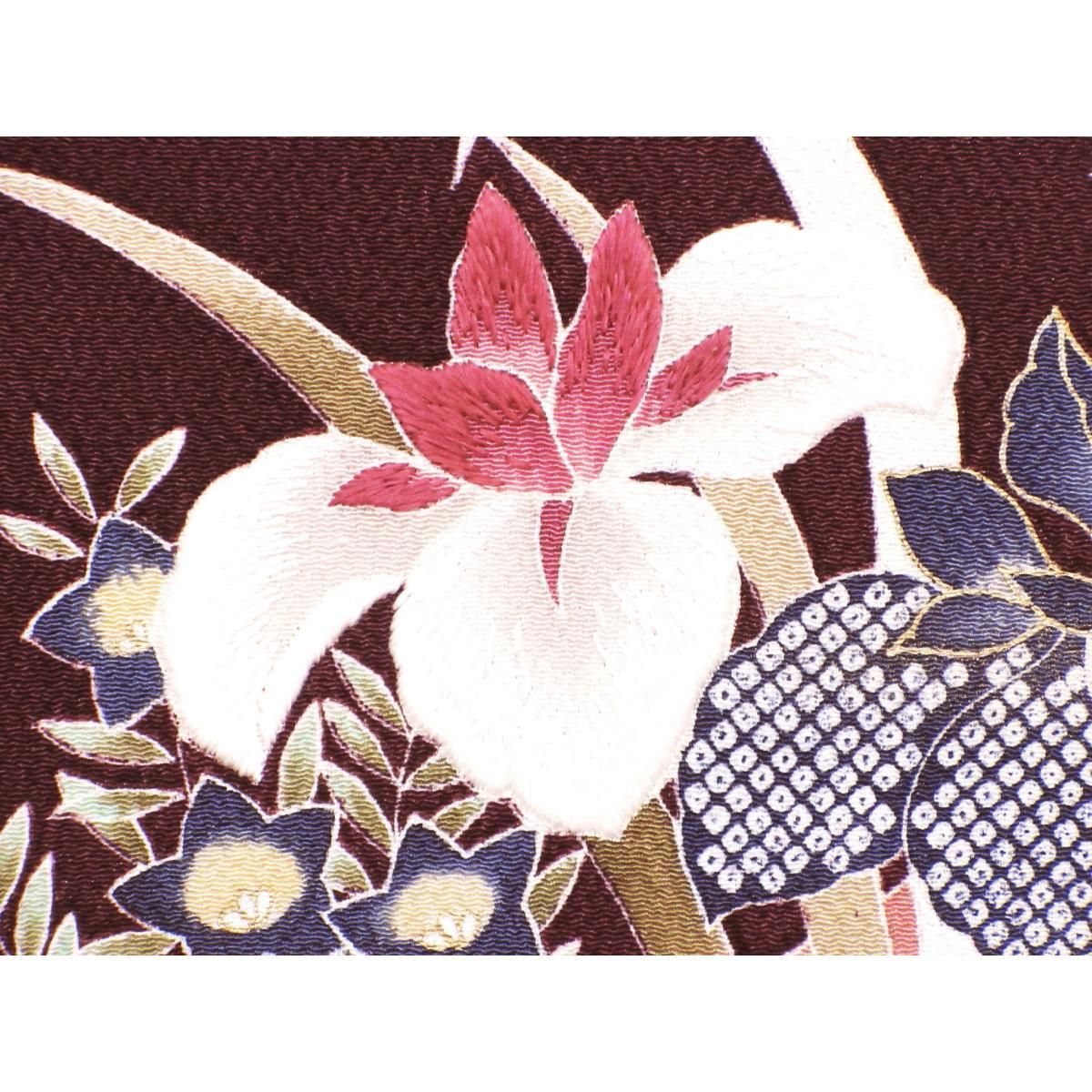 名古屋帯 ちりめん染帯 友禅金彩加工 刺繍入り - メルカリ