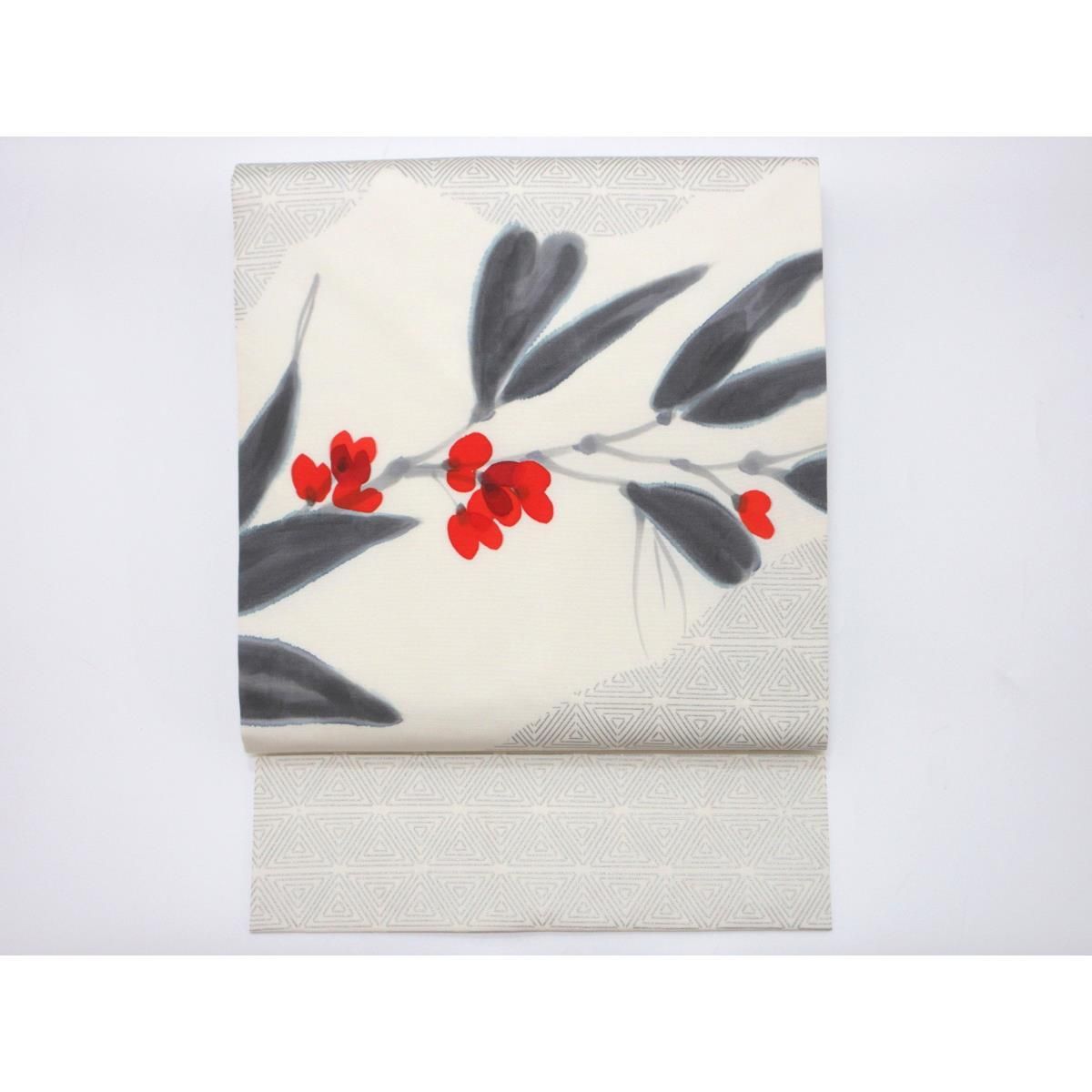 名古屋帯 塩瀬染帯 友禅銀彩加工