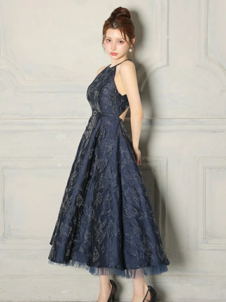  ネイビー DE 4332-BE-2511 DEA. by ROBE FLEURS ディアバイローブドフルール ラメ ジャガード アメスリ フ ミディアムドレス ロングドレス キャバドレス パーティードレス ナイトドレス キャバドレス ドレス ブライダル