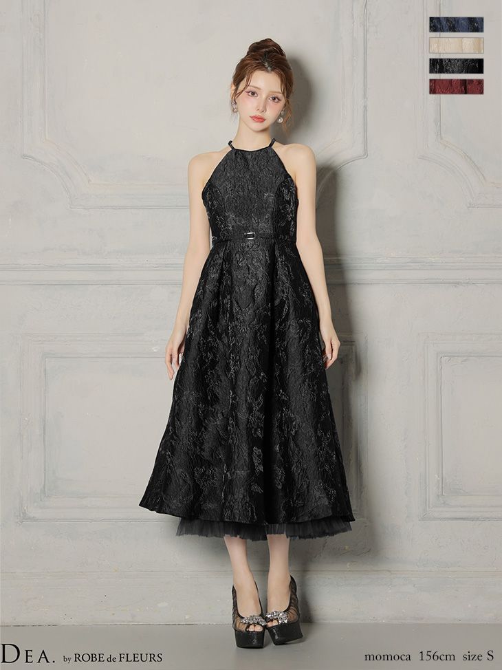 ブラック DE 4332-BE-2511 DEA. by ROBE FLEURS ディアバイローブドフルール ラメ ジャガード アメスリ フ ミディアムドレス ロングドレス キャバドレス パーティードレス